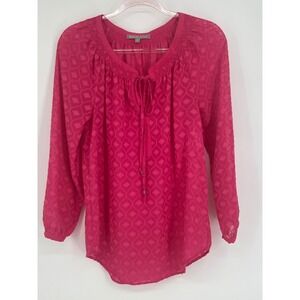 Daniel Rainn Blouse Long Sleeve Tie Neck Diamond Pattern Pink Top Size M